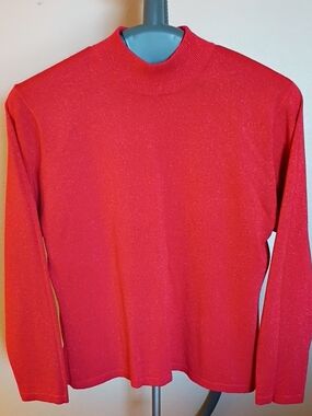 Women's Red Sparkle Mock Neck Sweater SEE MEASUREMENTS IN PHOTOS